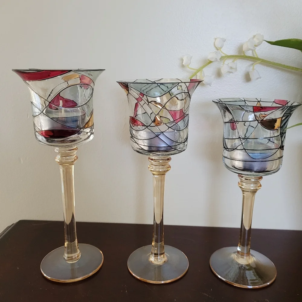 Glass candle holders lot of 3